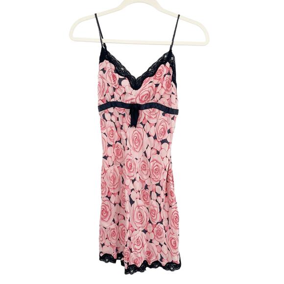 NICK & NORA Womens 100% Silk Coquette Floral Rose Print Pajama Slip Dress Size S - Picture 1 of 9
